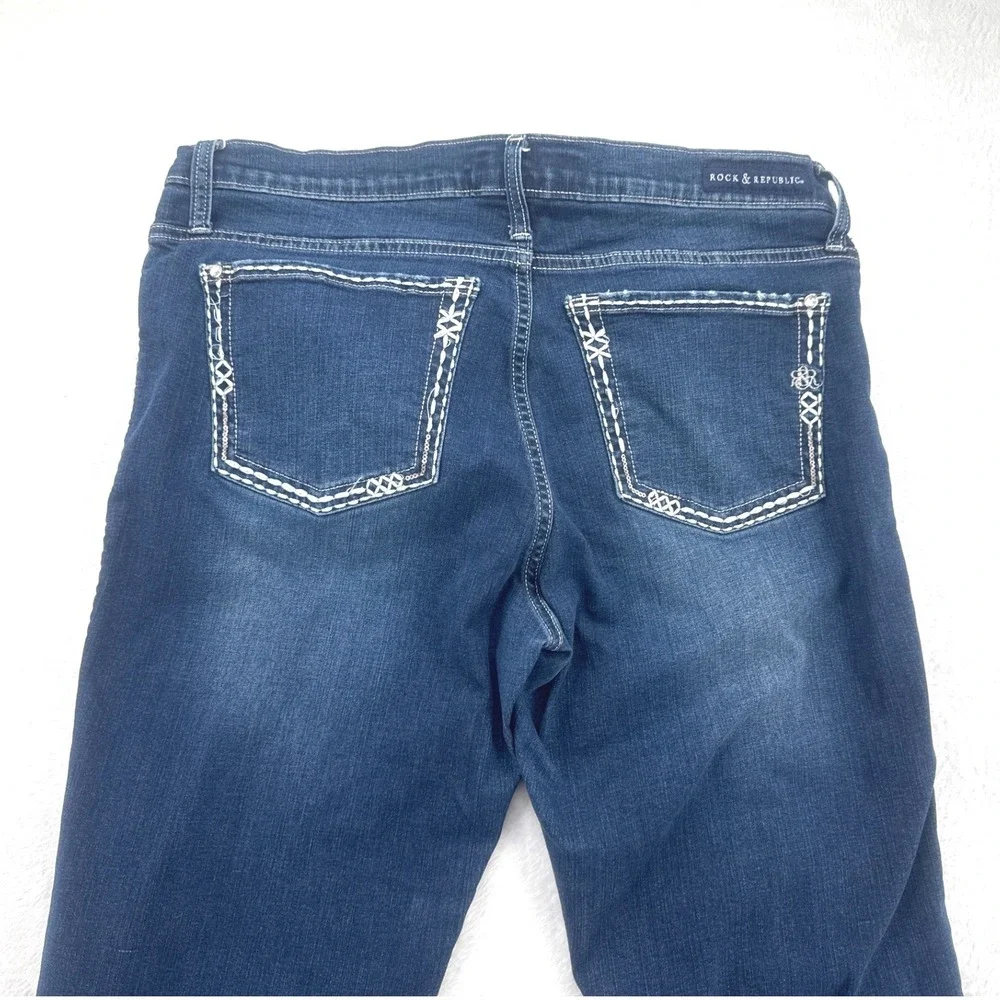 Rock & Republic KASANDRA Bootcut Jeans 14 Blue Dark Contrast Stitch Western
